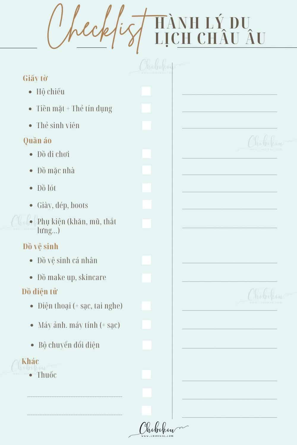 hành lý du lịch châu âu